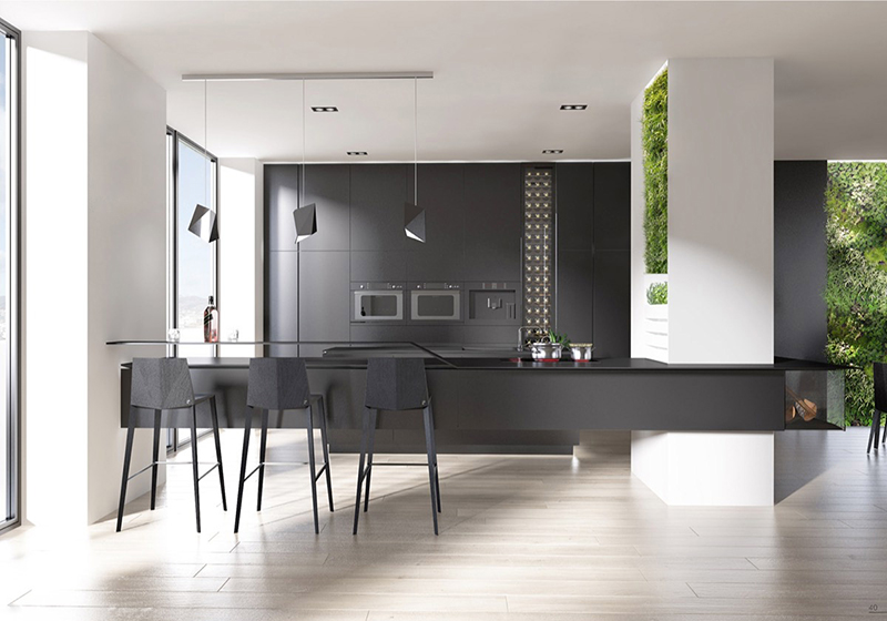 thiết kế nội thất phòng bếp với tone màu đen trắng 1