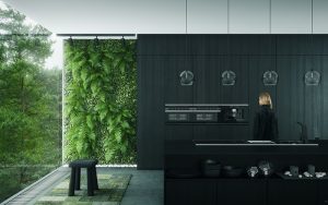 thiết kế nội thất phòng bếp với tone màu đen trắng 2
