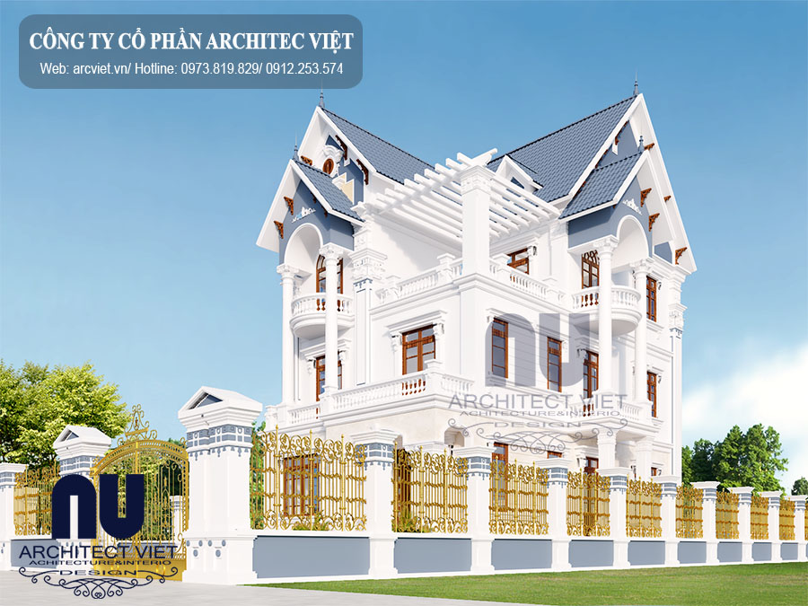 góc nhìn từ xa biệt thự 3 tầng đẹp thiết kế biệt thự pháp 3 tầng mặt tiền 10m sang trọng