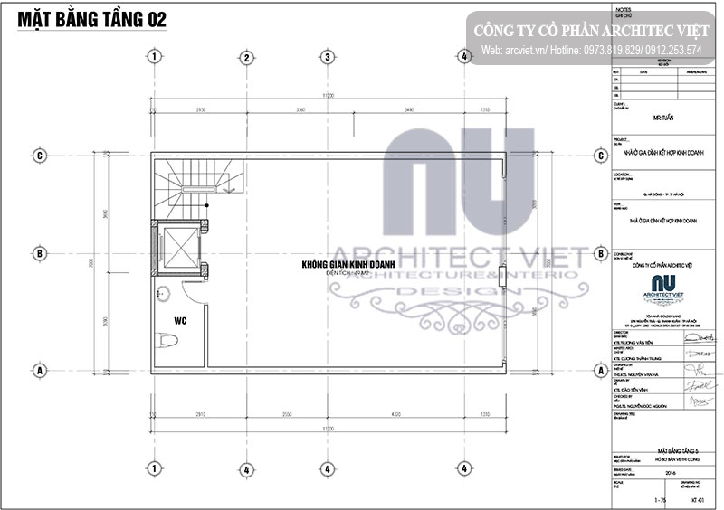 Bố trí mặt bằng công năng tầng 2 của nhà phố 6 tầng 70m2