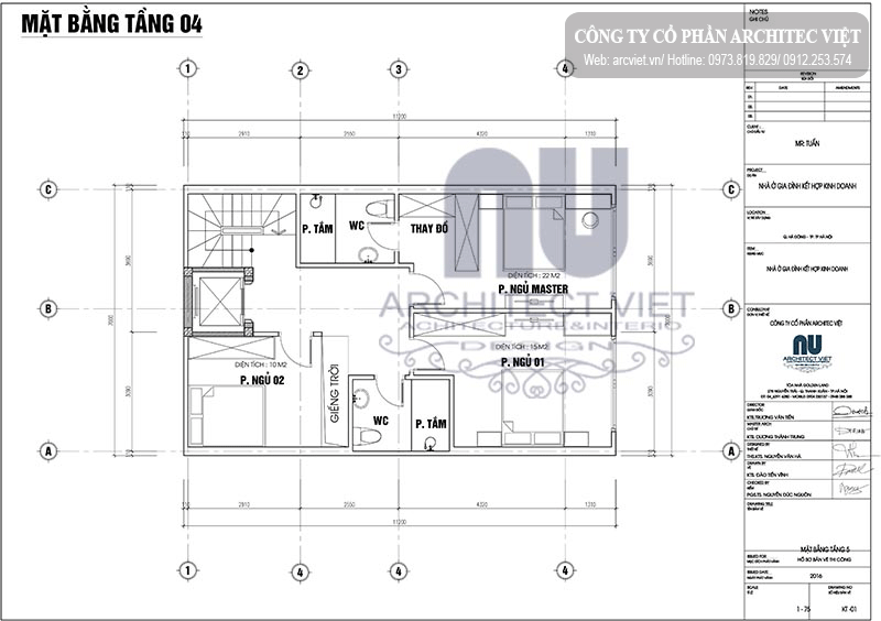 Bố trí mặt bằng tầng 4 của nhà phố 6 tầng 70m2 Bố trí mặt bằng công năng tầng 4 của nhà phố 6 tầng 70m2