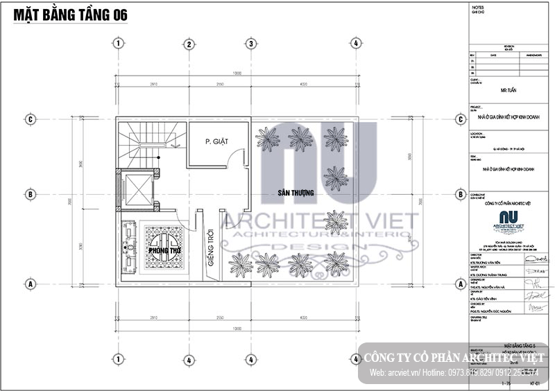 Bố trí mặt bằng tầng 6 của nhà phố 6 tầng 70m2 Bố trí mặt bằng công năng tầng 6 của nhà phố 6 tầng 70m2