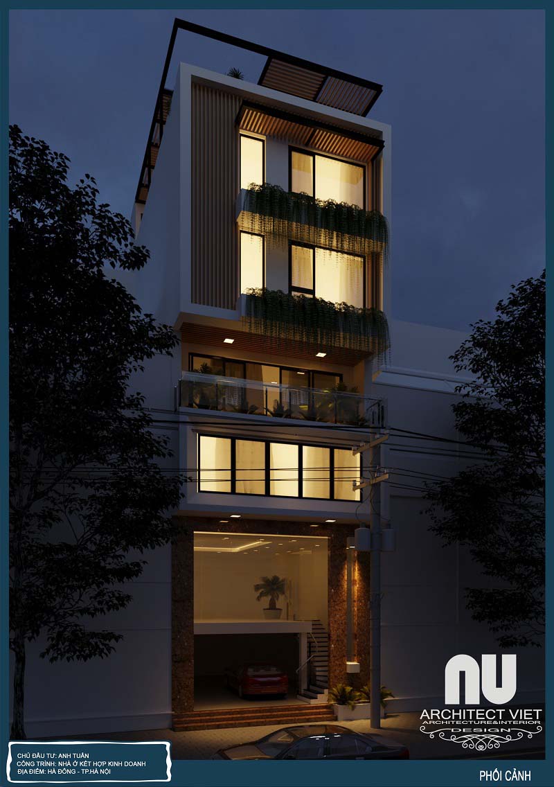 nhà phố hiện đại 7x10m về đêm