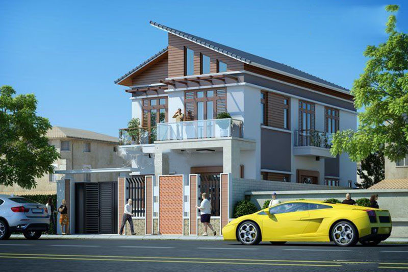 Phối cảnh 3D thiết kế mẫu nhà phố 2,5 tầng 120m2 phong cách hiện đại thiết kế mẫu nhà phố 2,5 tầng 120m2 phong cách hiện đại