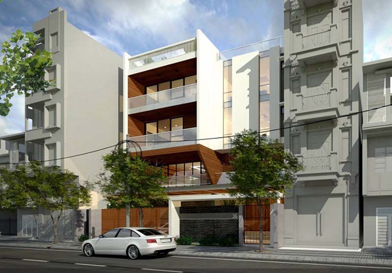 Ý tưởng thiết kế nhà phố 4 tầng 1 tum 60m2 hiện đại Bản vẽ phối cảnh nhà phố nhà phố 4 tầng 1 tum 60m2