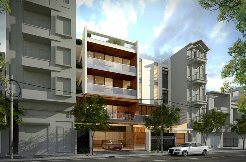 Thiết kế nhà phố 4,5 tầng 60m2 đơn giản, tinh tế và độc đáo Thiết kế nhà phố 4,5 tầng 60m2 đơn giản, tinh tế