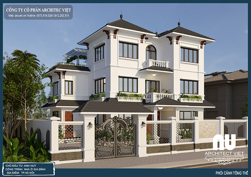 hình ảnh có cổng nhà biệt thự 3 tầng hiện đại 125m2 có cổng