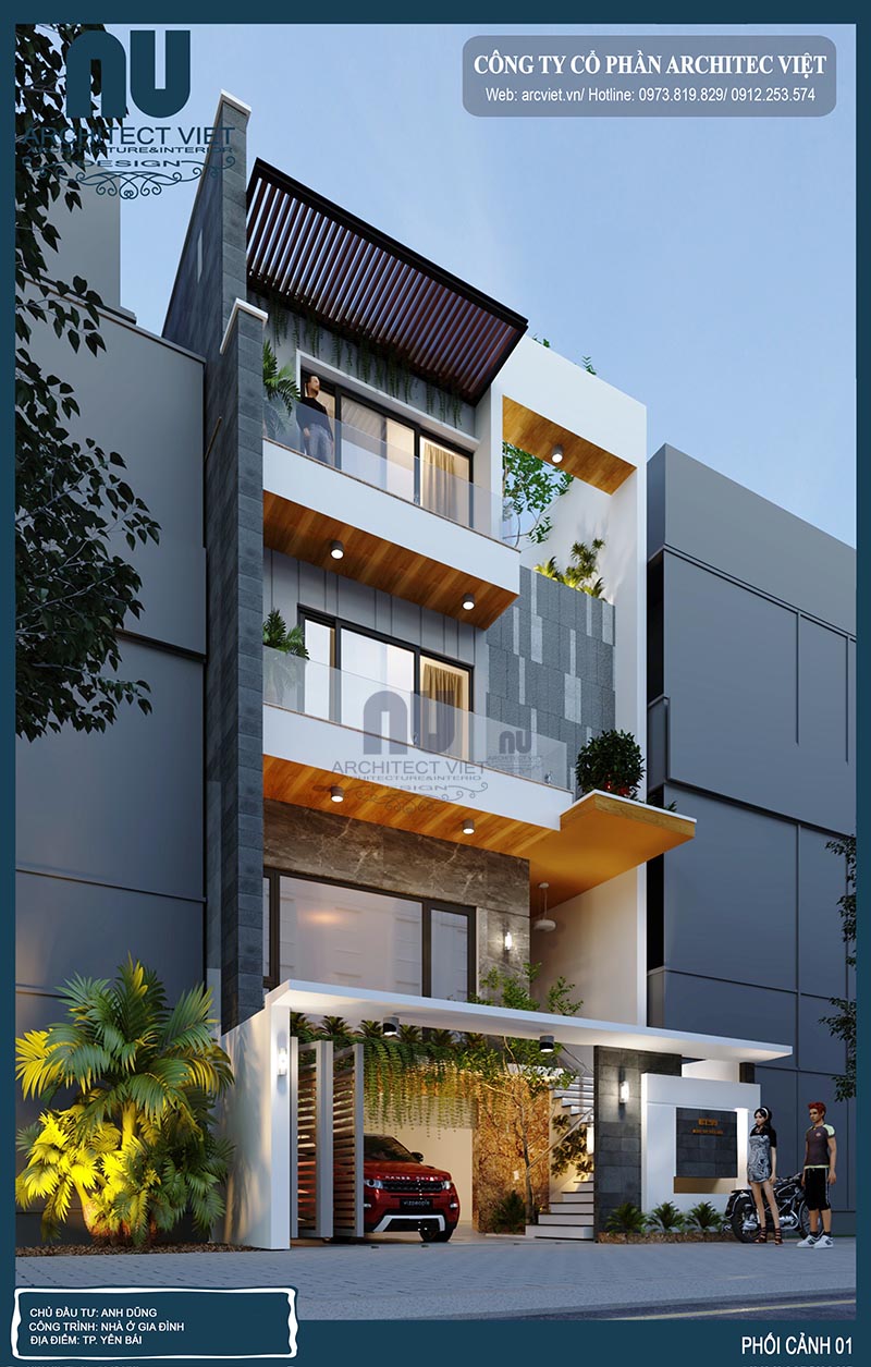 Ý tưởng thiết kế nhà phố 4 tầng 160m2 phong cách hiện đại hình ảnh góc nghiêng nhà phố 4 tầng hiện đại 8x20m