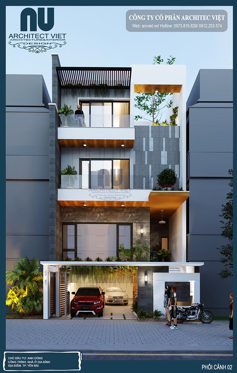 Bản vẽ kiến trúc nhà phố 4 tầng hiện đại 160m2 mặt tiền nhà phố hiện đại 4 tầng 8x20m