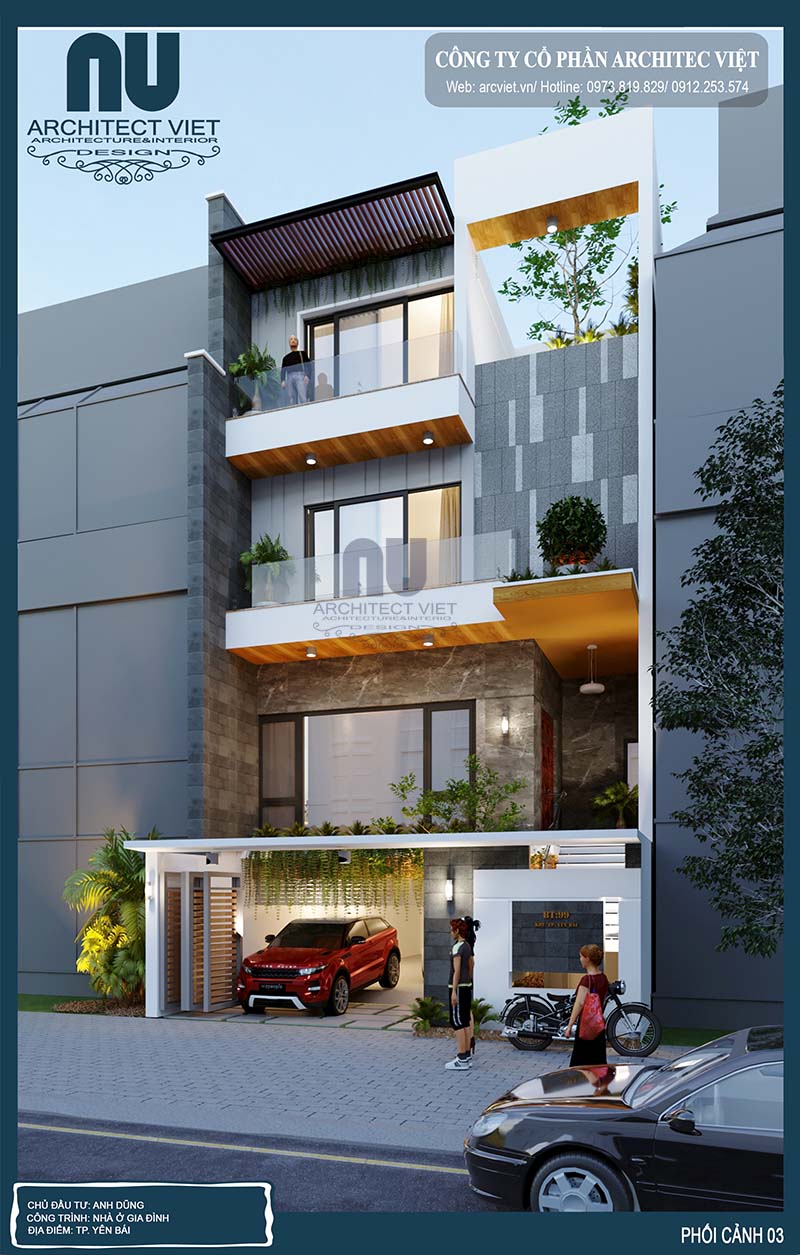 Nhà phố hiện đại ấn tượng về màu sắc và sự đẳng cấp hình ảnh góc chéo nhà phố hiện đại 4 tầng 8x20m