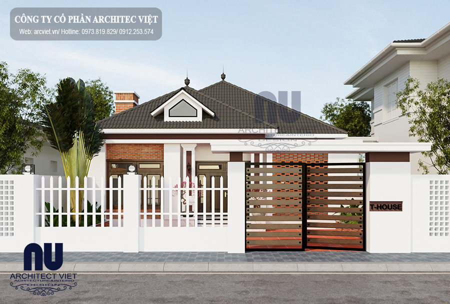 Hệ thống cổng và hàng rào chắc chắn của mẫu biệt thự 1 tầng 3 phòng ngủ Cổng và hàng rào chắc chắn của mẫu biệt thự 1 tầng 3 phòng ngủ