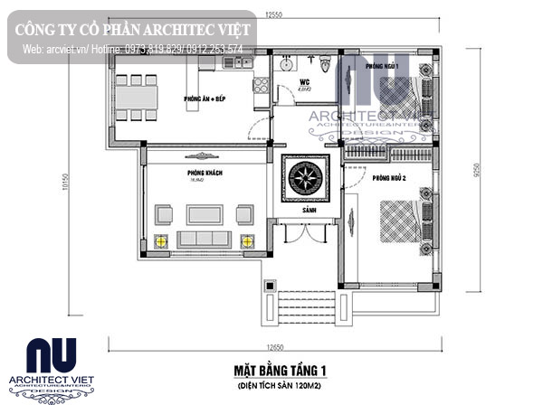 bố trí công năng biệt thự vườn 1 tầng 120m2 thiết kế biệt thự vườn 1 tầng 120m2
