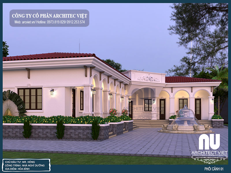 Ngoại thất biệt thự nghỉ dưỡng 1 tầng 350m2 sang trọng Ngoại thất biệt thự nghỉ dưỡng 1 tầng 350m2 sang trọng