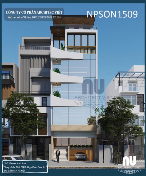 Mẫu thiết kế nhà ở kết hợp văn phòng 5 tầng 105m2 ấn tượng | Arc Việt